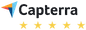 Capterra Bewertungssiegel mit fünf Sternen